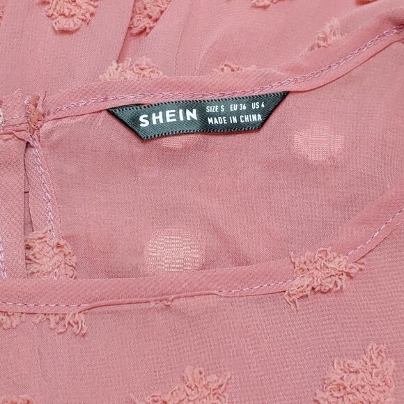 NWOT SHEIN Pink swiss dot sheer flowy peplum boho festival top - Picture 9 of 10